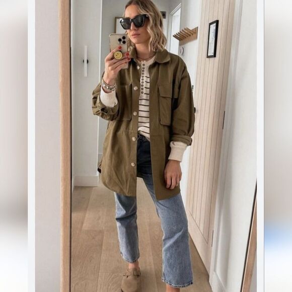 H&M Green Utility Oversized Shacket Size XS - Picture 7 of 13